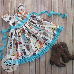 Peasant Dress Pattern with Ruffle Neck - Easy Girls Dress Sewing Pattern - 2 to 10 years - Instant Digital Download