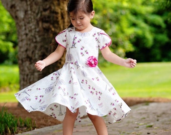 Twirly Dress Pattern for Girls PDF Download - sizes 2 through 10 - Circle Skirt - Full Skirt - Tulip Sleeve