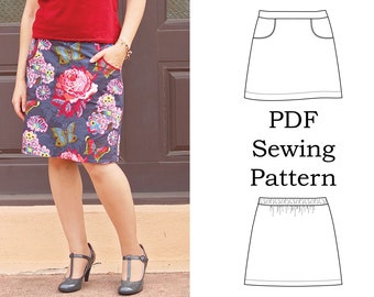 PROJECTOR FILE - Womens Skirt Pattern - Easy to Sew - Ladies Short Skirt Pattern with Pockets - PDF and Projector