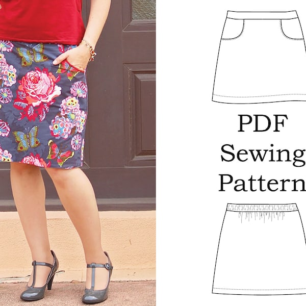 PROJECTOR FILE - Womens Skirt Pattern - Easy to Sew - Ladies Short Skirt Pattern with Pockets - PDF and Projector