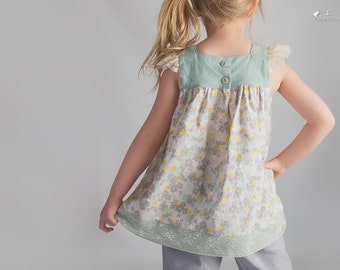 Girls Dress Pattern - Square Neckline Dress and Top pattern, Flutter Sleeve, Downloadable PDF Sewing Pattern 1 to 10 years