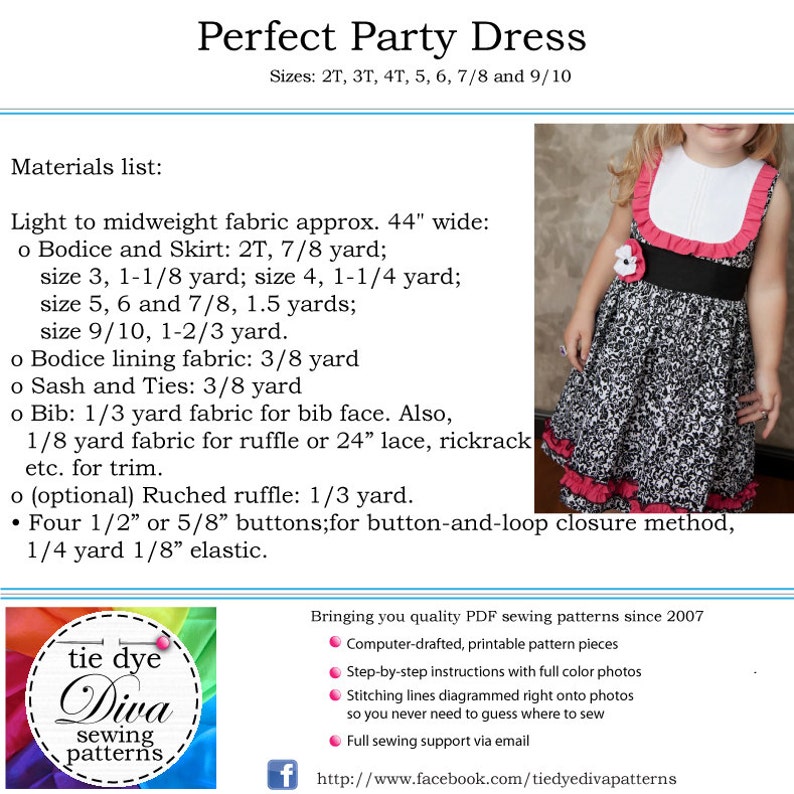 Girls Dress Pattern Perfect Party Dress Classic Girls Pattern with Sash PDF Sewing Pattern Download image 9