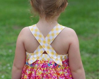 Girls Summer Dress pattern PDF - Cross Back or Halter Straps – Dress Sewing Pattern Download - 12 months to 9/10