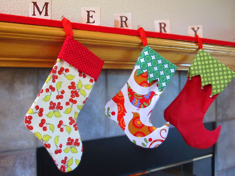 Stocking Sewing Pattern 2 styles, 2 sizes Elf and Traditional PDF Christmas Pattern image 1