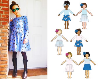 PROJECTOR SEWING FILE - Girls Dress Pattern sizes 1 - 10 years for Knit Fabric - includes print at home and A0