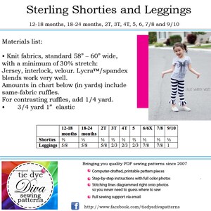 Easy Leggings Pattern Long or Short with Ruffle or Basic Simple Leggings, knit pants pattern for kids PDF 12 months to 10 years image 5