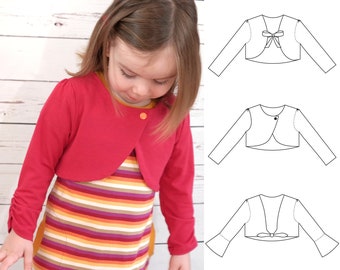 Girls Cardigan Cardi Shrug Bolero Sewing Pattern for Knit Fabric Printable PDF sizes 1 through 10 - downloadable and projector