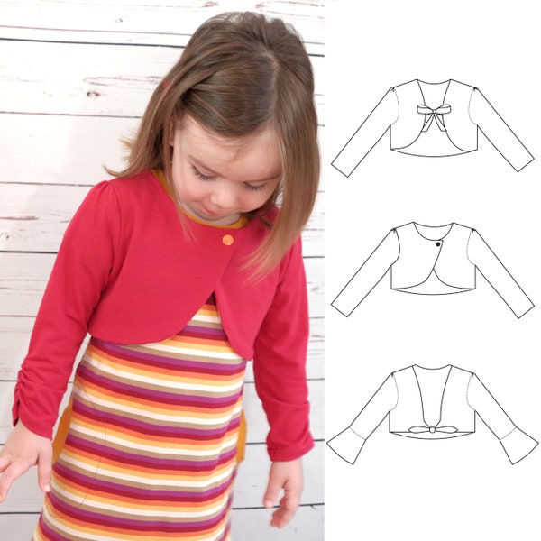 Girls Cardigan Cardi Shrug Bolero Sewing Pattern for Knit Fabric Printable PDF sizes 1 through 10 - downloadable and projector