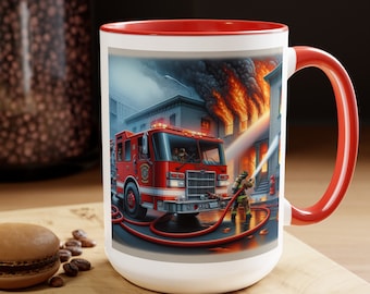 Tazze da caffè bicolore per vigili del fuoco e camion dei pompieri, 15 once
