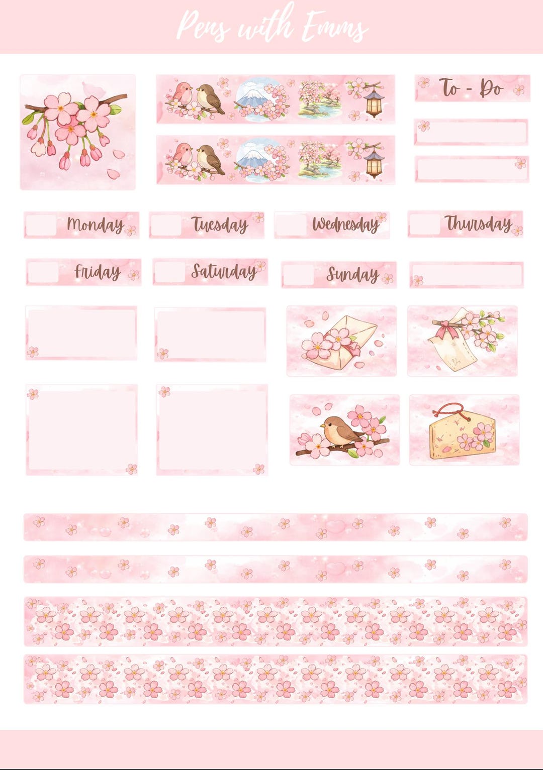 Sakura Cherry Blossom Hobonichi Cousin Weekly Sticker Set (digital ...