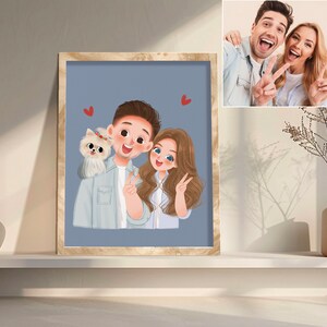 Digitales individuelles Paar Portrait, süße Cartoon-Anime-Karikatur, Familie, personalisiert/Jahrestag/Hochzeitsgeschenk, Vatertagsgeschenk