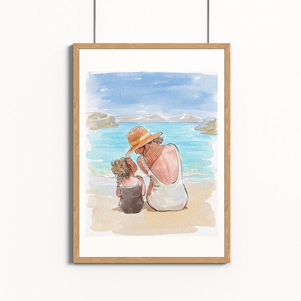 Hand-Drawn Watercolor Portrait, Drawing Family Portrait from photo, Custom Mother Father gift, Personalized Gift, Gift from Daugther