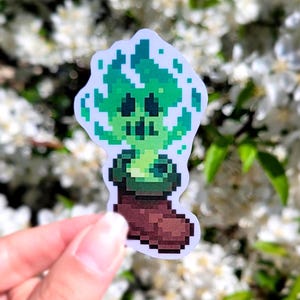 Vinyl Sticker - Green Ghost - cute video game sticker - handmade - scrapbooking