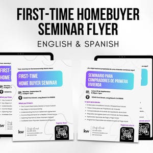 Spanish & English Home Buyer Seminar Flyer, First Time Home Buyer Seminar Invitation, Buyer Seminar Template Real Estate, Buyer Workshop