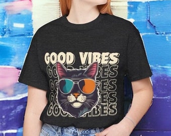 Cat Vibes Tee,Cool Cat Tee,Cat Sunglasses Graphic Tee,Beach Vibes Cat T-Shirt,Cat Lover Gift,Minimalist Cat Sunglasses T-Shirt,Vintage Shirt