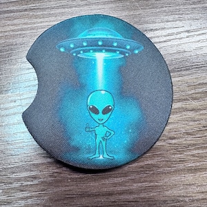 Alien Beaming Neoprene Car Coasters
