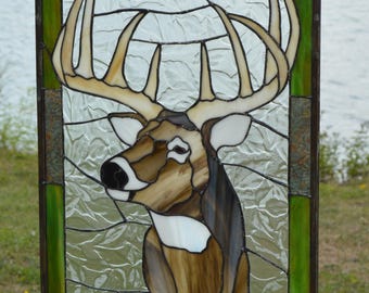 Stained Glass 10-Point Buck Panel: Cabin Lodge Decor (20x26 in)