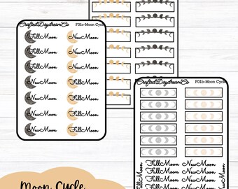 Printable Moon Cycle Sticker Kit | Full Moon & New Moon Stickers | Planner Stickers for Lunar Tracking | Kit F01