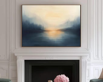 Minimalist Lake Sunset Art Print: Warm Abstract Landscape (Digital Download)