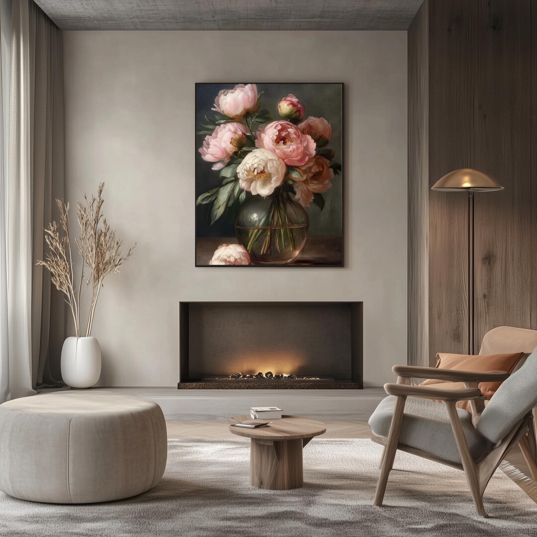 Vintage Peony Still Life Print: Dark Floral Wall Art (downloadable) - Etsy
