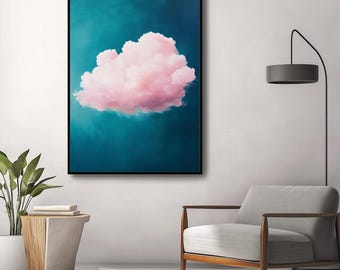 Rosa Wolke Teal Sky Art Print: Minimalistisches modernes Wohndekor (Digitaler Download)