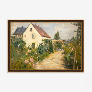 Vintage Summer Cottage Painting Digital Download – Rustic Landscape Wall Art Printable Home Decor - English Scottish cottage painting