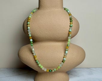 Handmade Lemon Lime Gemstone Beaded Necklace - 14k Gold Fill