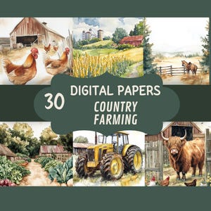 Country Farms, Digital Pattern, Digital Paper, 30 pages, 8.5 x 11, Scrapbook, Journal pages, Junk Journal