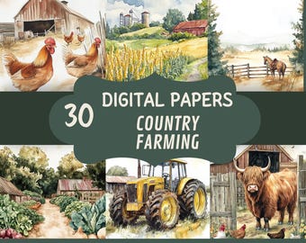 Country Farms, Digital Pattern, Digital Paper, 30 pages, 8.5 x 11, Scrapbook, Journal pages, Junk Journal