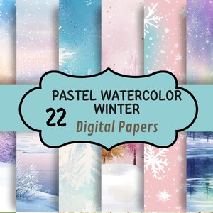 Acquerello pastello Winter Wonderland, 300 dpi, 12 x 12, 22 carte digitali grafiche ad alta risoluzione