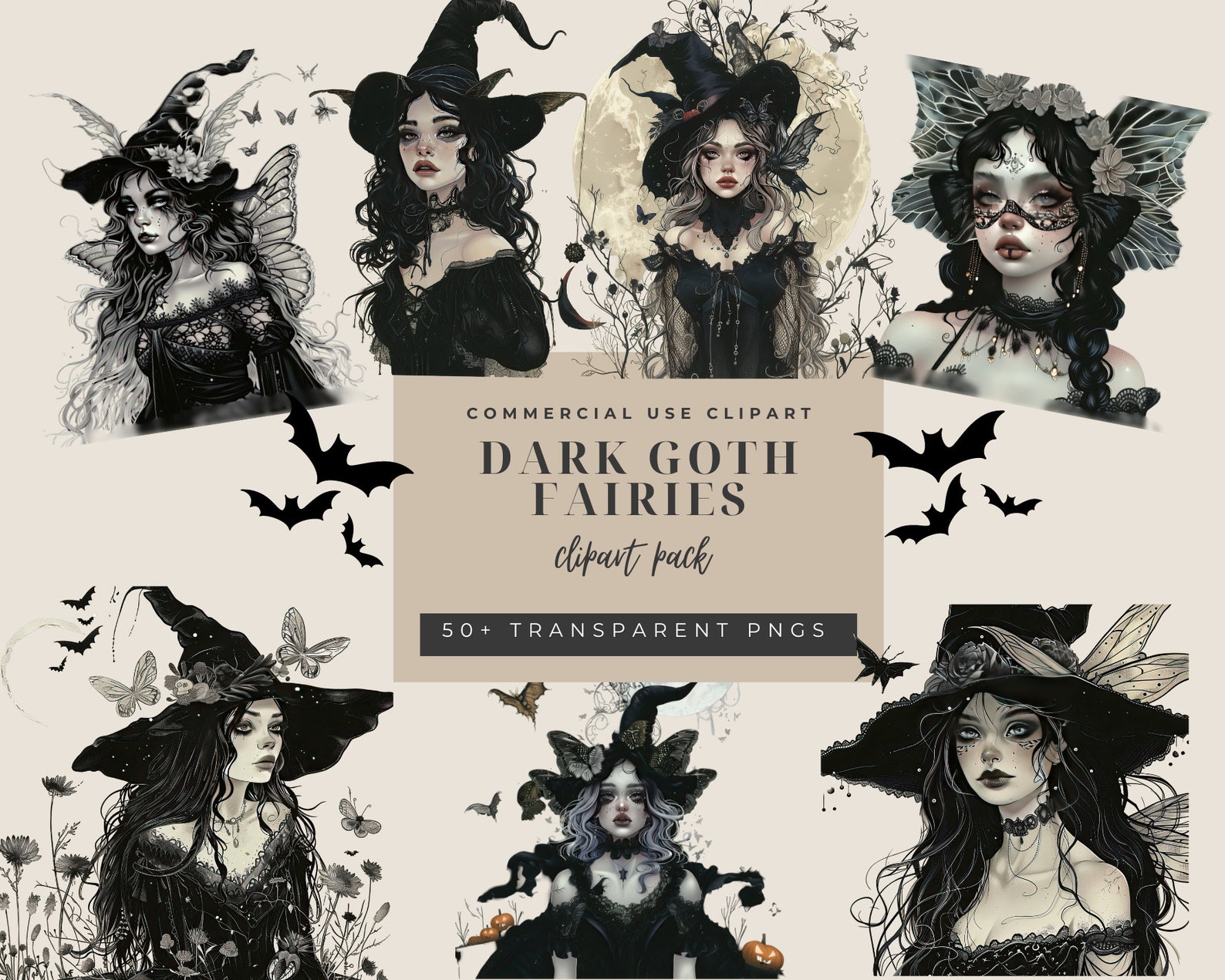 Dark Goth Fairies Clipart Collection Perfect for Halloween 300 Dpi 50
