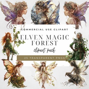 Enchanté, forêt elfique, clipart, collection, photos aquarelles, aquarelle, images, PNG, scrapbooking, journal indésirable, art mural