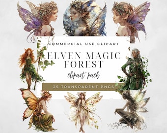 Enchanted, Elven Forest, Clipart, Collection, watercolor pics, watercolour,  images, PNG, scrapbooking, junk journal, wall art