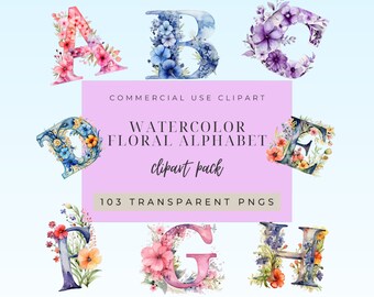 Floral Alphabet Digital Print Set PNGs - Elegant Letters A-Z