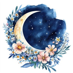 Blau und Gold Celestial Crescent Moon 2 1 Stück Clipart PNG 300 dpi Perfekt für Einladungen, Karten usw