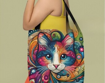 Borsa tote Vibrante animale domestico gatto BOHO Artistico unisex