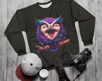 Funny Owl Unisex Sweatshirt: Bursting with Colorful Laughter in Black Colour leisure wear outdoor