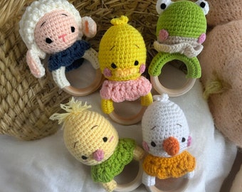 Crochet Animal Baby Rattle, Handmade Crochet Rattle, Knitted Baby Rattle, Crochet Farm Animals Rattle, Crochet Amigurumi, Baby Gifts