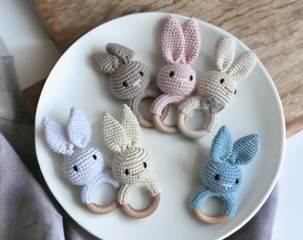 Handmade Crochet Bunny Rattle, New Baby Gift, Baby Rattle Knitted, Baby Shower Gift, Custom Baby Gift, Crochet Amigurumi, Baby Announcement