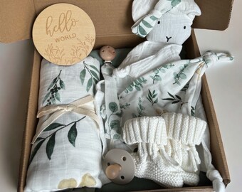 Nature Themed Baby Shower Gift Box, Gender Neutral Baby Gift, New Baby Gift Box, Baby Announcement, Baby Keepsake Box, Bunny Lovey