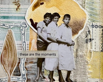 Collage vintage, collage technique mixte, photo vintage, papier cousu