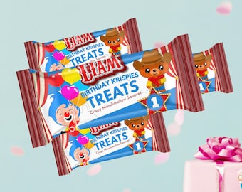 Personalized Plim Plim/ clown/ circus Birthday Krispies Treats: Party Favors