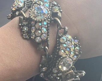 Juliana DeLizza & Elster Aurora Borealis Encrusted Chunky Gunmetal Bracelet