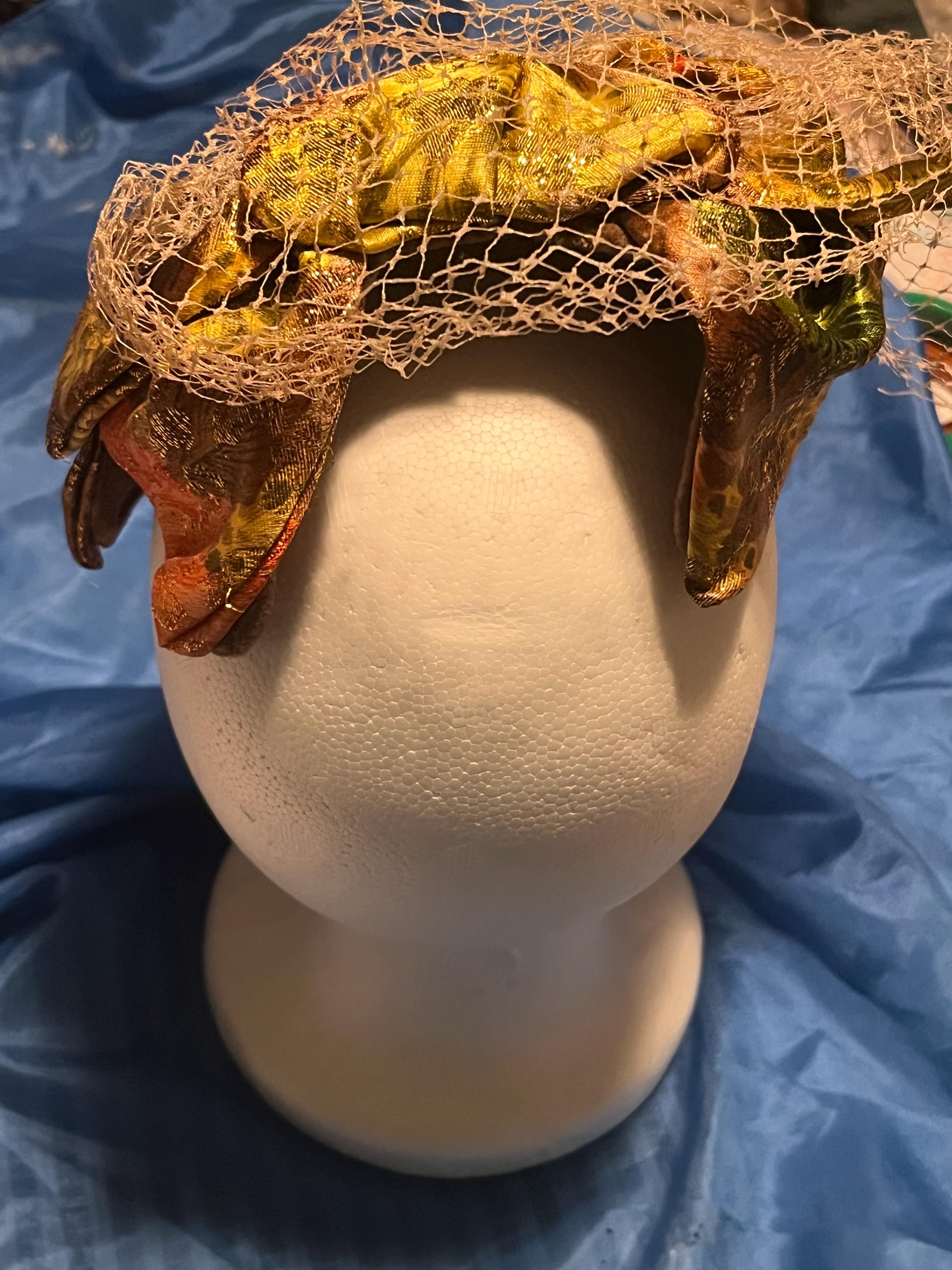 Gold and Orange Union-made Vintage Womens Pillbox Hat With  display picture 3