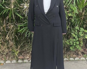 EMPORIO ARMANI Vintage Womens Wool Long Black Double Breasted Trench Coat