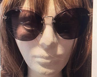 MIU MIU MU53SS VX36X1 Womens Semi Rimless Pink Lens Cateye Sunglasses