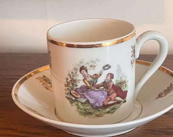 Limoges White Porcelain Demitasse Cup And Saucer Gold Trim Made In France