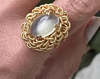 Vintage European 750 Yellow Gold Massive Cocktail RING with NATURAL Green MOONSTONE