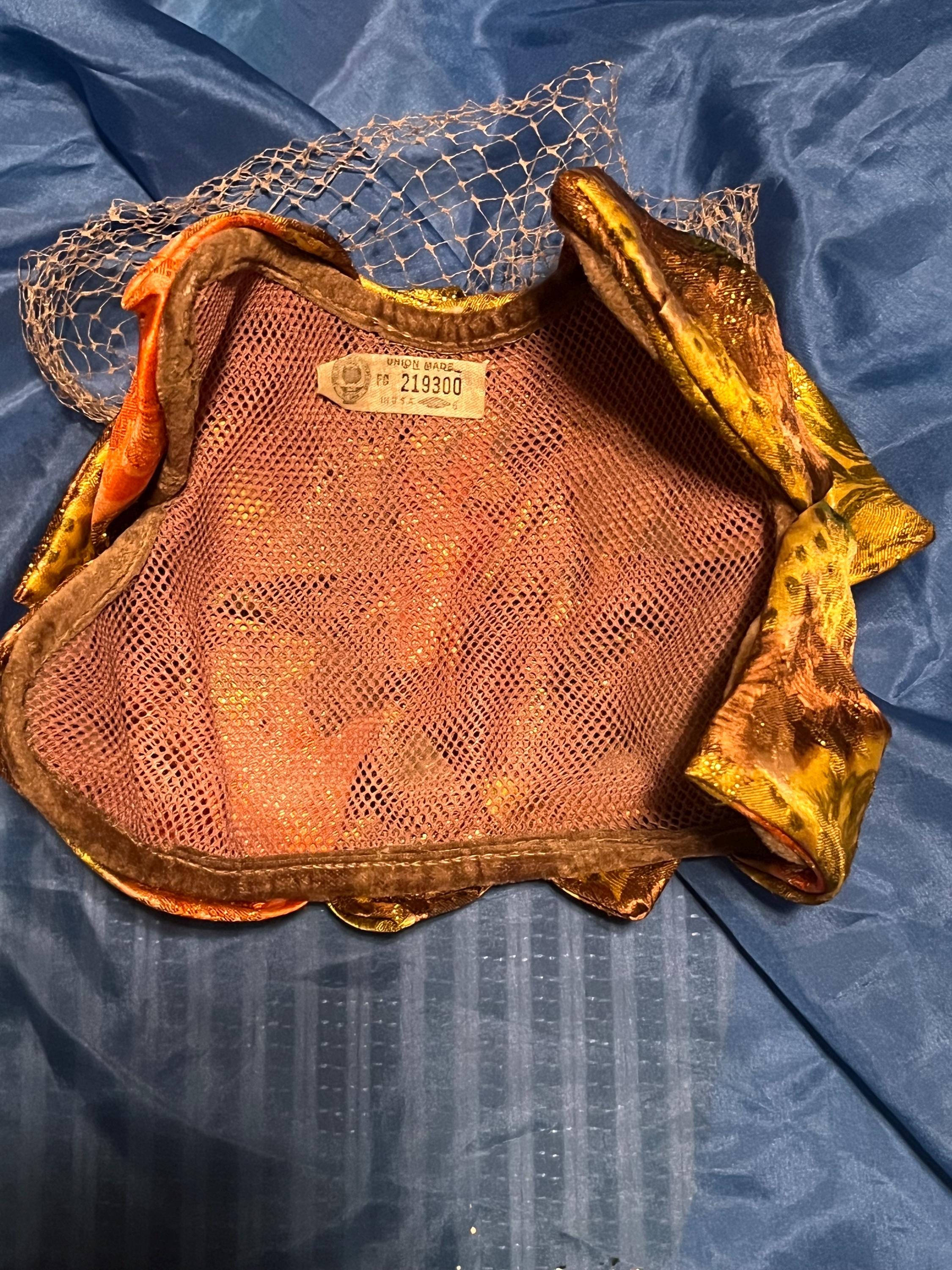 WOMEN\'S VINTAGE UNION-MADE GOLD ORANGE PILLBOX HAT WITH VEIL Gold and Orange Union-made Vintage Womens Pillbox Hat With  main image 2