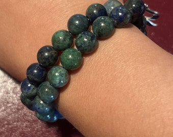 Azurite Beaded Bracelet and Earring Set in Silver